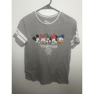 Disney Women's XS Grey Mickey Mouse Friends Graphic Baseball Sleeves Collar